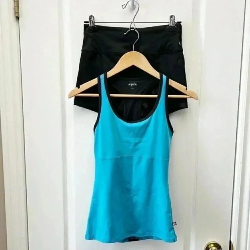 La Vie en Rose Workout Tank Top and Shorts 2 PC Activewear  Set Blue Black XS/S - Picture 3 of 12